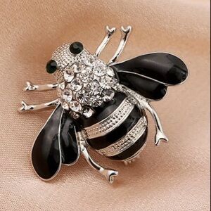 Elegant Silver and Black Bee Brooch